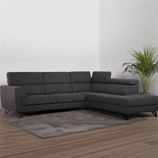 Billund open end sofa | Grå stof m. justerbar nakkestøtte - højrevendt